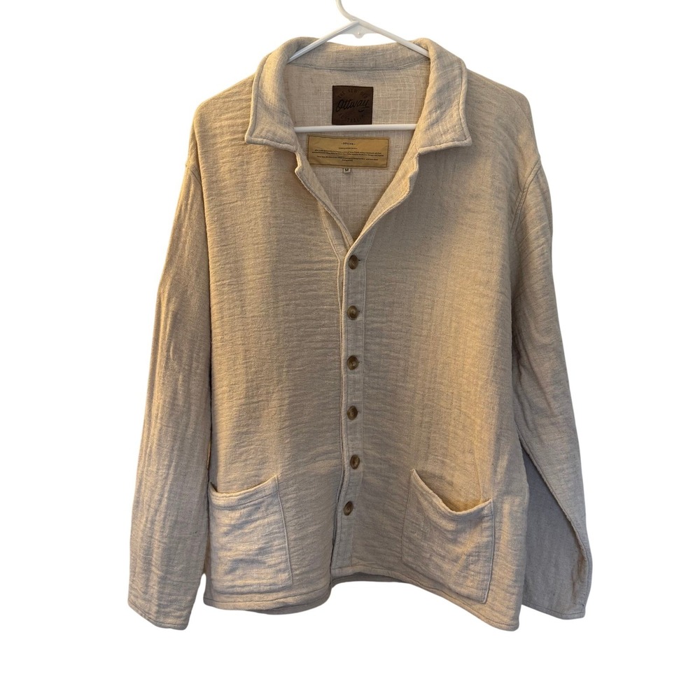 Ottway Soller Ramie Linen Chore Jacket Overshirt Cream Unisex Size M
